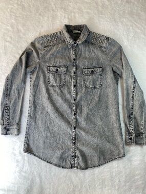 BP. Nordstrom Metal Studded Acid Wash Grey Denim Shirt Small Grunge Western